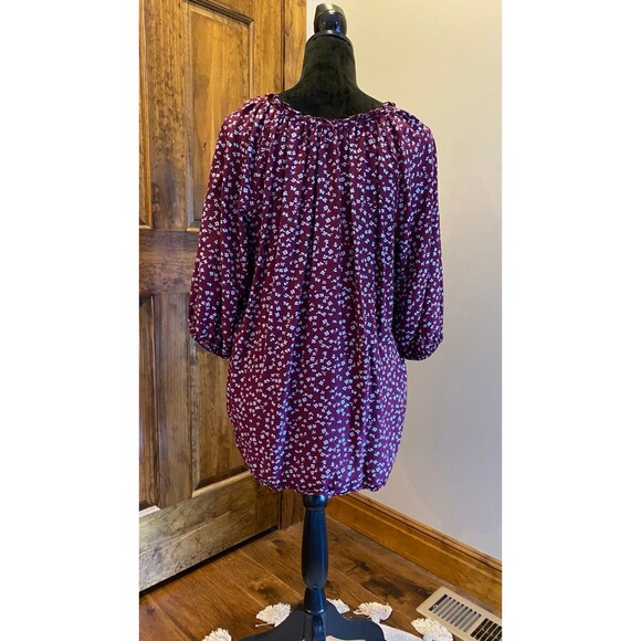 A.N.A. Boho Peasant Womens Plus Size XL Burgundy Patterened Blouse Top - Picture 6 of 10